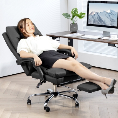 Vinsetto Executive Office Chair with 6-Point Massage, Microfibre Reclining Computer Chair with Footrest, Black