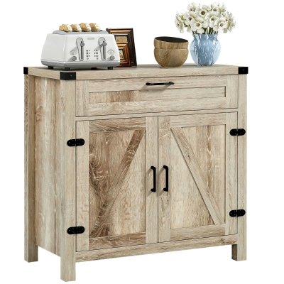 HOMCOM Modern Farmhouse Sideboard with Barn Doors & Drawer, Oak