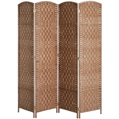 HOMCOM 6ft Folding Room Divider, 4 Panel Wall Partition with Wooden Frame for Bedroom, Home Office, Natural