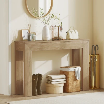HOMCOM Modern 47" Console Table, Narrow Entryway, Natural Wood