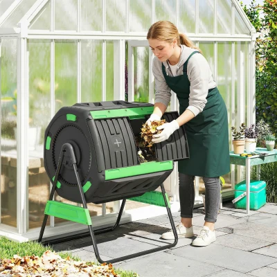 Outsunny 53 Gal Dual Chamber Outdoor Tumbling Composter, Green