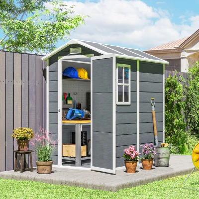 Outsunny 6' x 4' Outdoor Plastic Storage Shed with Floor & Lock, Gray