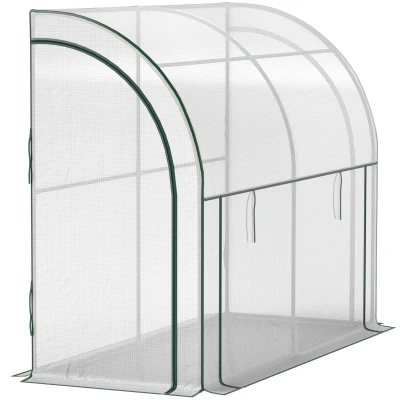 Outsunny Walk-in Lean-to Greenhouse, Outdoor Gardening Green House with Zipper Roll-up Doors and Window, 7' x 3' x 5', White