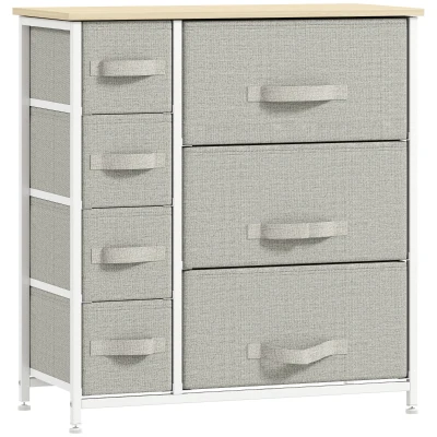 HOMCOM Dresser with 7 Drawers, Chest of Drawers with Metal Frame, Fabric Dresser for Living Room, Light Grey