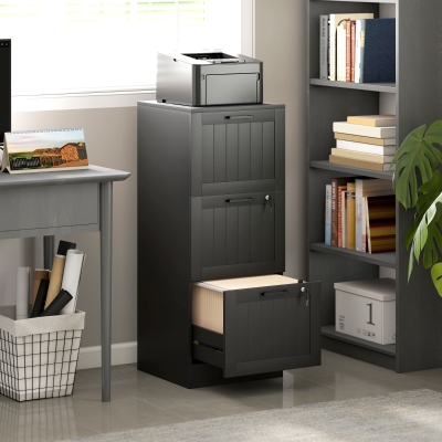 HOMCOM 3 Drawer Filing Cabinet with Lock, Office Storage Cabinet with Adjustable Hanging Bars for A4 Letter Size Files, Black
