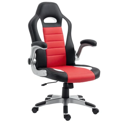 HOMCOM Racing Gaming Chair PU Leather Office Chair Executive Computer Desk Chair with Adjustable Height, Flip Up Armrest, Swivel Wheels, Red