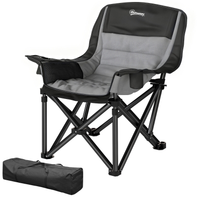 Outsunny Portable Padded Camping Chair with Cup Holders, Gray