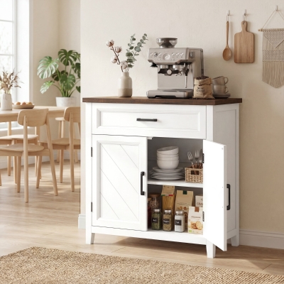 HOMCOM Modern Farmhouse Sideboard Buffet Cabinet with Adjustable Shelf, Storage & 2 Doors