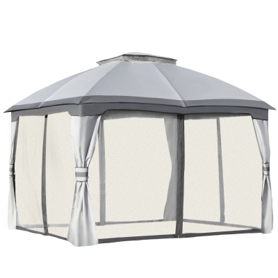 Outsunny 10' x 12' Outdoor Gazebo, Gray Canopy with Mesh Walls