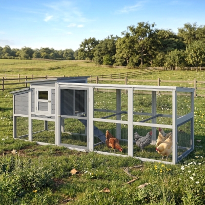 PawHut Large Chicken Coop, Wooden Hen House with Covered Run, Nesting Box, Pull-Out Tray, Opening Asphalt Roof