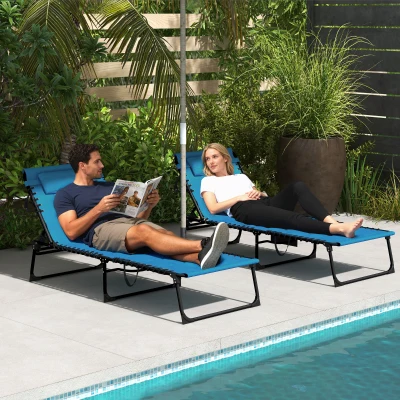 Outsunny Folding Chaise Lounge Set, Reclining 25.6"x74", Blue