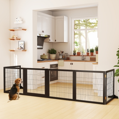 PawHut Wooden Freestanding Pet Gate w/ 2 Support Feet, Black