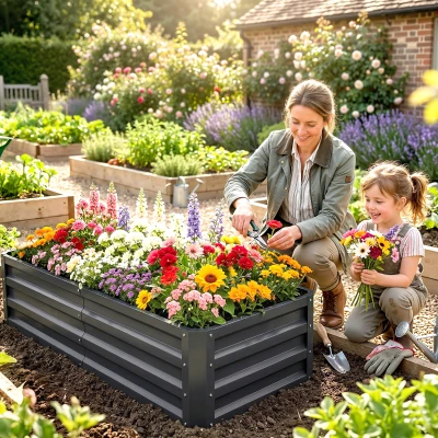 Outsunny 4' x 2' Galvanized Metal Raised Garden Bed, Gray