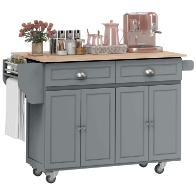 HOMCOM Rolling Kitchen Island Cart with Drop Leaf, 2 Drawers, Dark Gray