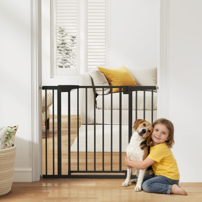 PawHut Baby Gate, Pet Safety Gate Pressure Fit, 30"-41" Wide with Two-Way Open, Auto-Close for Stair, Doorways, Hallways, Black