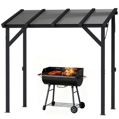Outsunny Hardtop Grill Gazebo, Lean-to BBQ Shelter with Polycarbonate Roof for Outdoor, Patio, Lawn