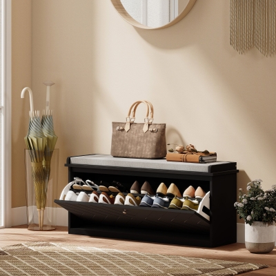 HOMCOM Shoe Storage with Seat, Upholstered Hallway Bench, Shoe Bench with Flip Drawer, Adjustable Shelf for 8-10 Pairs of Shoes