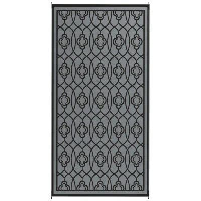 Outsunny 9' x 18' Outdoor RV Rug, Reversible Patio Floor Mat with Carry Bag, Lantern, Black and Grey