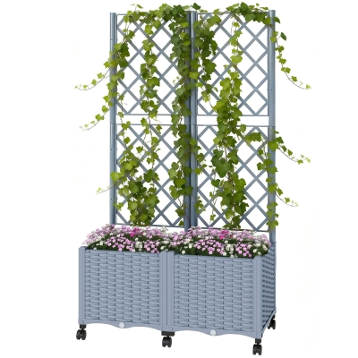 Outsunny Planter Box with Trellis, Self-Watering Raised Bed, Gray