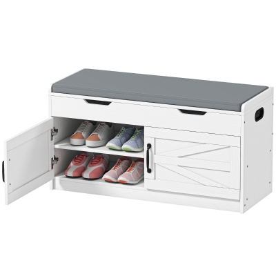 HOMCOM Shoe Storage Bench, Entryway Bench with 2-Tier Cabinet, Flip-Top Storage, Padded Cushion for Hallway, White