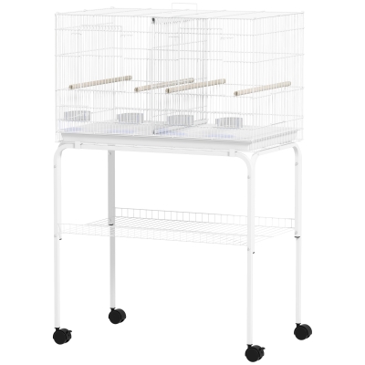 PawHut 46" H Bird Cage, Large Parakeet Cage for Budgie, Lovebird, Canary, Finches with Divider, White