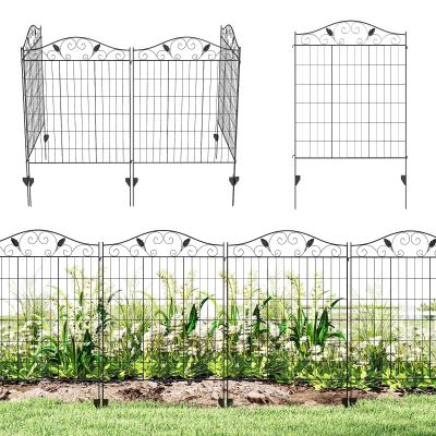 Outsunny Garden Fence, 4 Pack, 44 in(H) x 12 ft(L) Folding Garden Fence Border, No Dig Ground Stake Metal Fence Panels for Outdoor Patio Yard Landscape