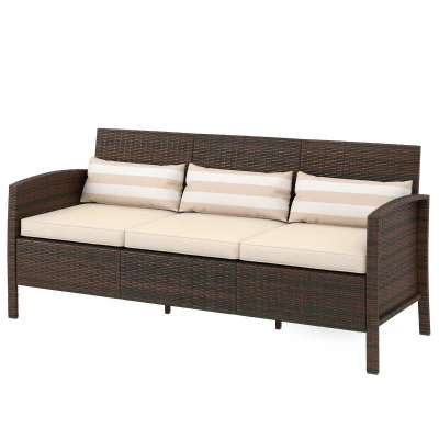 Outsunny 3-Seater Wicker Sofa, PE Rattan Outdoor Couch Conversation Furniture with Removable Cushions for Patio, Garden, Brown