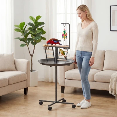 PawHut Bird Stand with Wheels, Stainless Steel Bowls, Indoor Outdoor