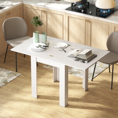 HOMCOM 55" Extendable Dining Table for 4-6 Person, Kitchen Table with PU Handle and Felt Pads for Small Spaces, White