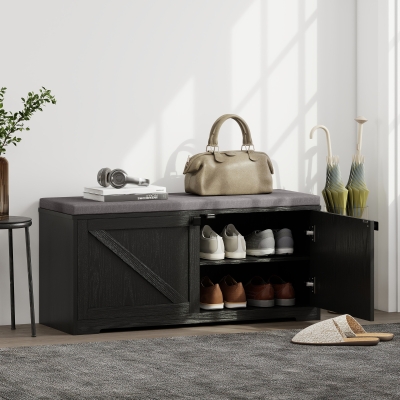 HOMCOM Shoe Storage Bench with Padded Seat, Entryway Bench Holds up to 352 lb, Shoe Organizer, 8 Pairs, Black Wood Grain