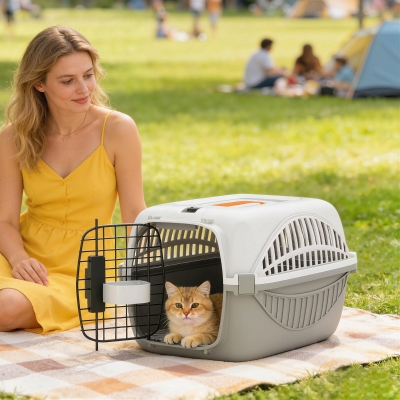 PawHut Airline Approved Pet Carrier for Mini Dogs and Cats with Steel Wire Door, Water Bowl, for Car, Airplane, Outdoor