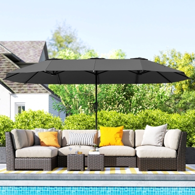 Outsunny 13ft Double-Sided Patio Umbrella with Crank Handle, for Poolside, Deck, Garden,  Dark Grey