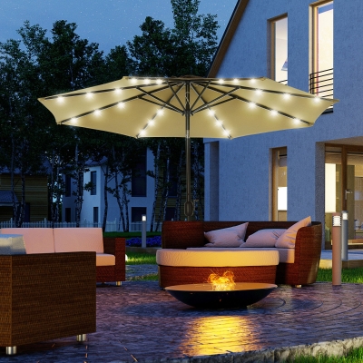 Outsunny 9ft Solar Patio Umbrella Outdoor Sunshade 24 LED Lights Tilt Canopy, Brown