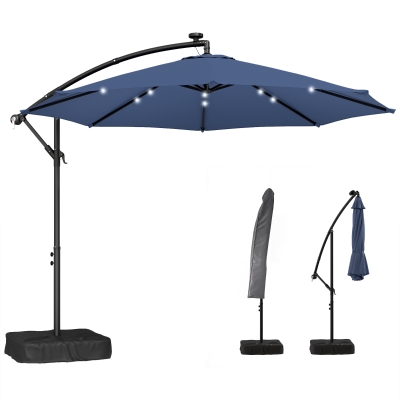 Outsunny 10 ft Cantilever Patio Umbrella with Lights, Dark Blue