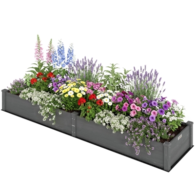 Outsunny 96" Wooden Raised Garden Bed with 2 Planter Boxes, Gray