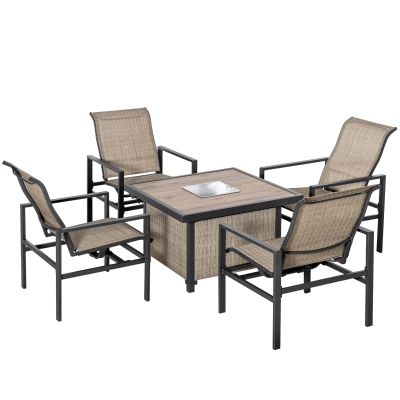 Outsunny 5-Piece Patio Dining Set, Table with Ice Bucket & 4 Rocking Chairs, Beige