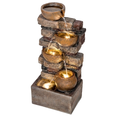 Outsunny 28" 5-Tier Outdoor Fountain with LED Lights, Brown