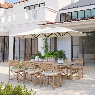 Outsunny Double-Sided Patio Umbrella Parasol with Tilt, Adjustable Height, Vents and 12 Ribs, for Garden, White