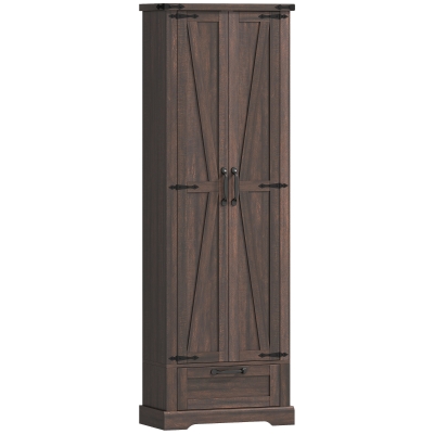 HOMCOM 71" Kitchen Pantry Cabinet with Barn Doors & Drawer, Brown