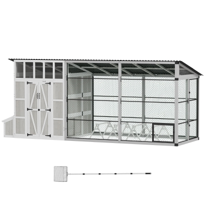 PawHut Large Walk-in Chicken Coop with Run, Nesting Box, Waterproof Roof