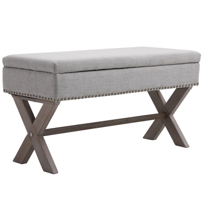 HOMCOM 35.75" Upholstered Storage Ottoman, Gray