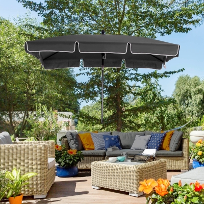 Outsunny 6.5x4ft Rectangle Patio Umbrella Aluminum Tilt Adjustable Garden Parasol Sun Shade Outdoor Canopy Grey