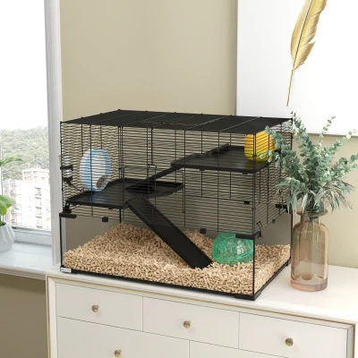 PawHut 31" Hamster Cage with Glass Basin, Black