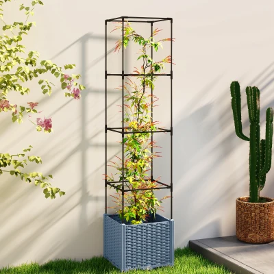 Outsunny Raised Garden Bed with Trellis & Wheels, Self-Watering, Gray
