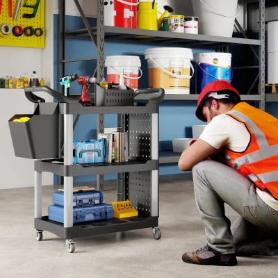 HOMCOM 3-Tier Rolling Utility Tool Cart, 200 LBS Capacity, Black/Gray