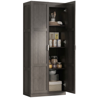 HOMCOM 71" Farmhouse Kitchen Pantry Cabinet with Adjustable Shelves, Brown