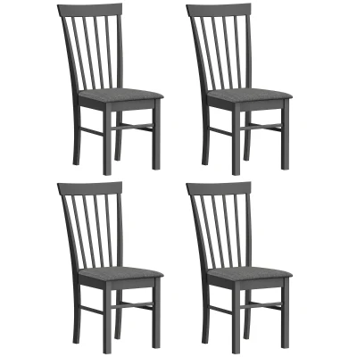 HOMCOM Set of 4 Farmhouse Upholstered Dining Chairs, Black & Gray