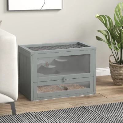 PawHut 2-Level Hamster Cage, Gray with Openable Top & Ladder