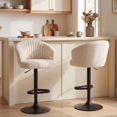 HOMCOM Bar Stools Set of 2, Swivel Counter Height Barstools with Back, Footrest, Adjustable Height, Beige