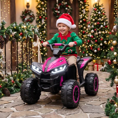 Aosom 12V Kids ATV Quad Car, Pink, Music, 3-5 Years Old